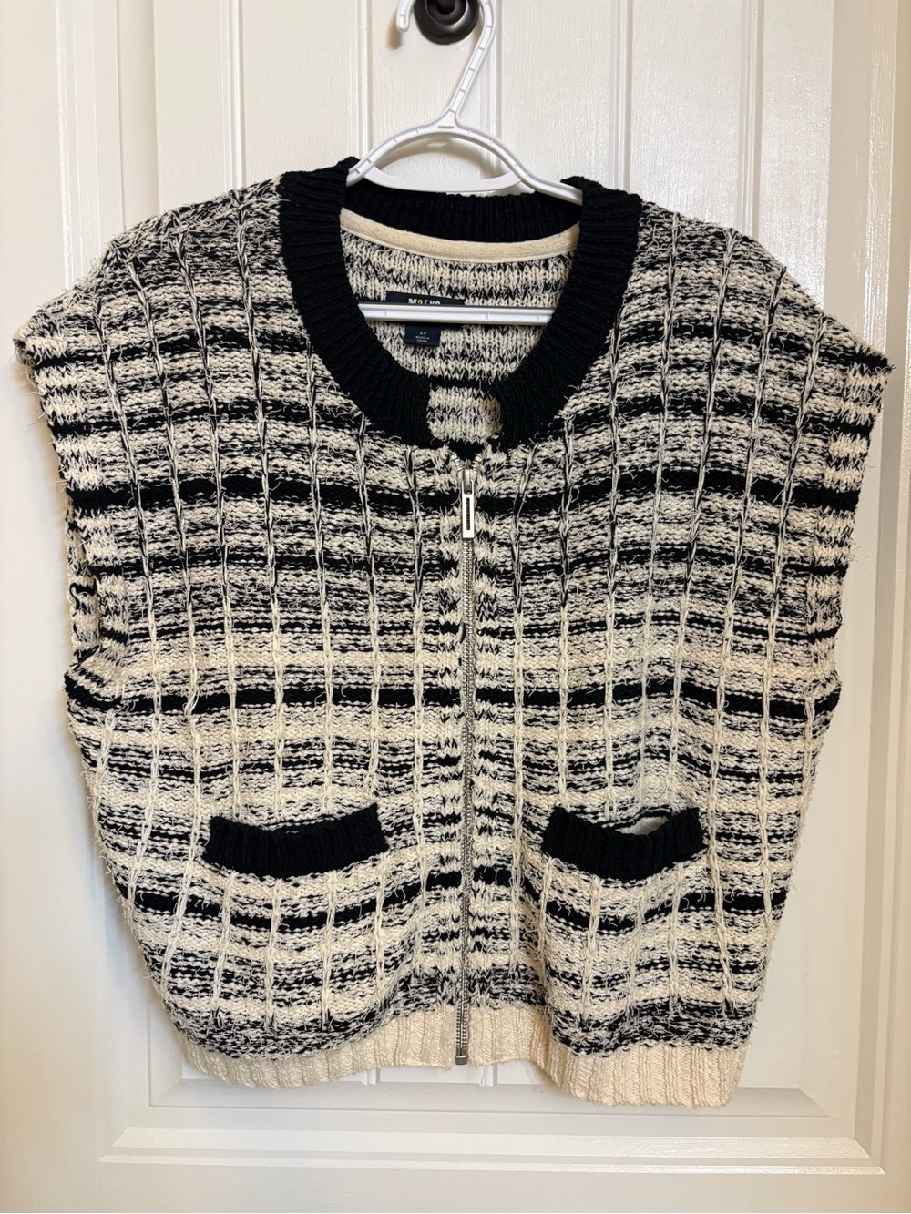 Anthropologie Black & Cream Knit Zip-Front Sweater Vest